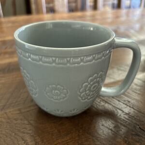 3 Wild Sage SANA MEDALLION Grey Embossed Floral Coffee Mug Large Wide 14-16 oz